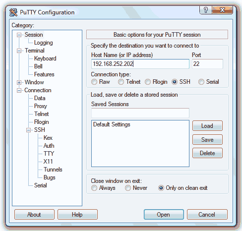 PuTTY SSH set up